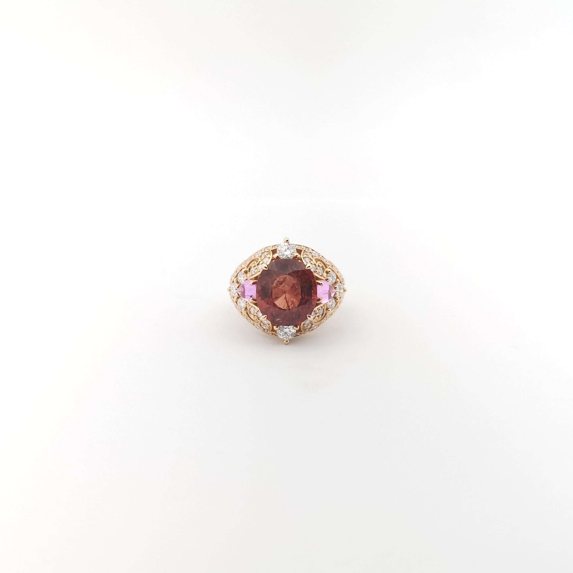 Orange Sapphire, Pink Sapphire and Diamond Ring set in 18K Rose Gold Settings For Sale 1