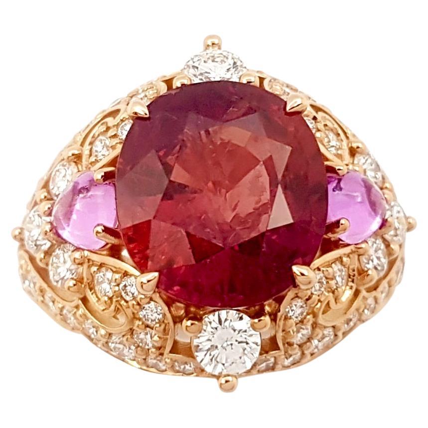 Orange Sapphire, Pink Sapphire and Diamond Ring set in 18K Rose Gold Settings For Sale 2