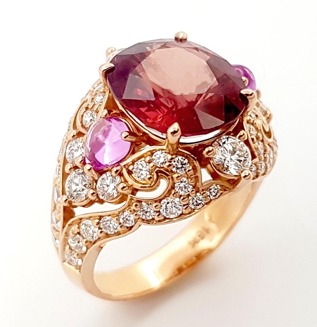 Orange Sapphire, Pink Sapphire and Diamond Ring set in 18K Rose Gold Settings For Sale 3