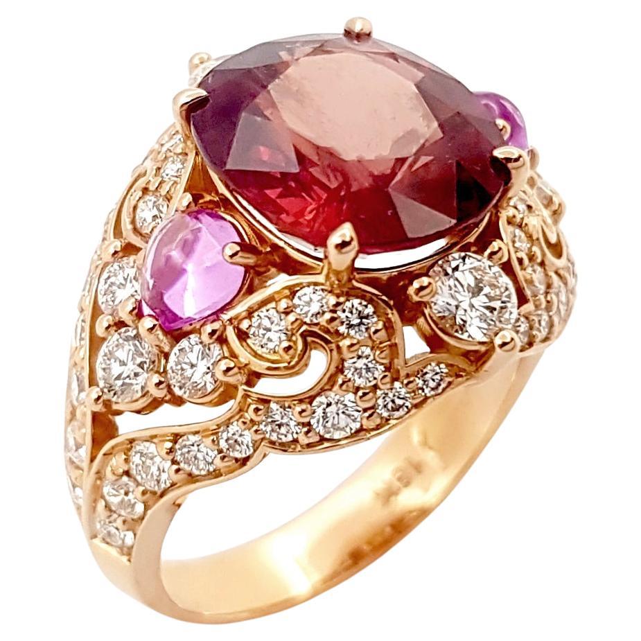 Orange Sapphire, Pink Sapphire and Diamond Ring set in 18K Rose Gold Settings For Sale