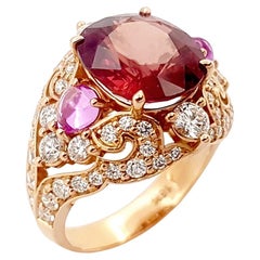 Orange Sapphire, Pink Sapphire and Diamond Ring set in 18K Rose Gold Settings