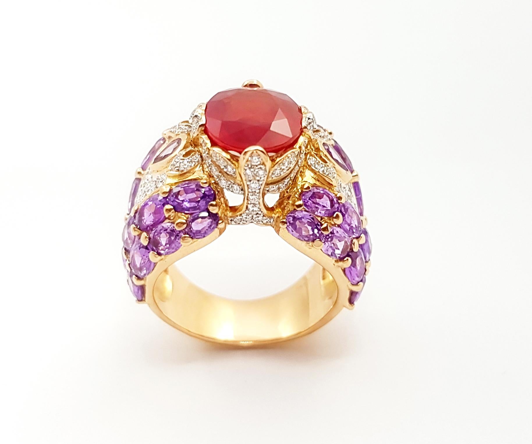 Orange Sapphire, Purple Sapphire and Diamond Ring set in 18K Rose Gold Settings For Sale 4