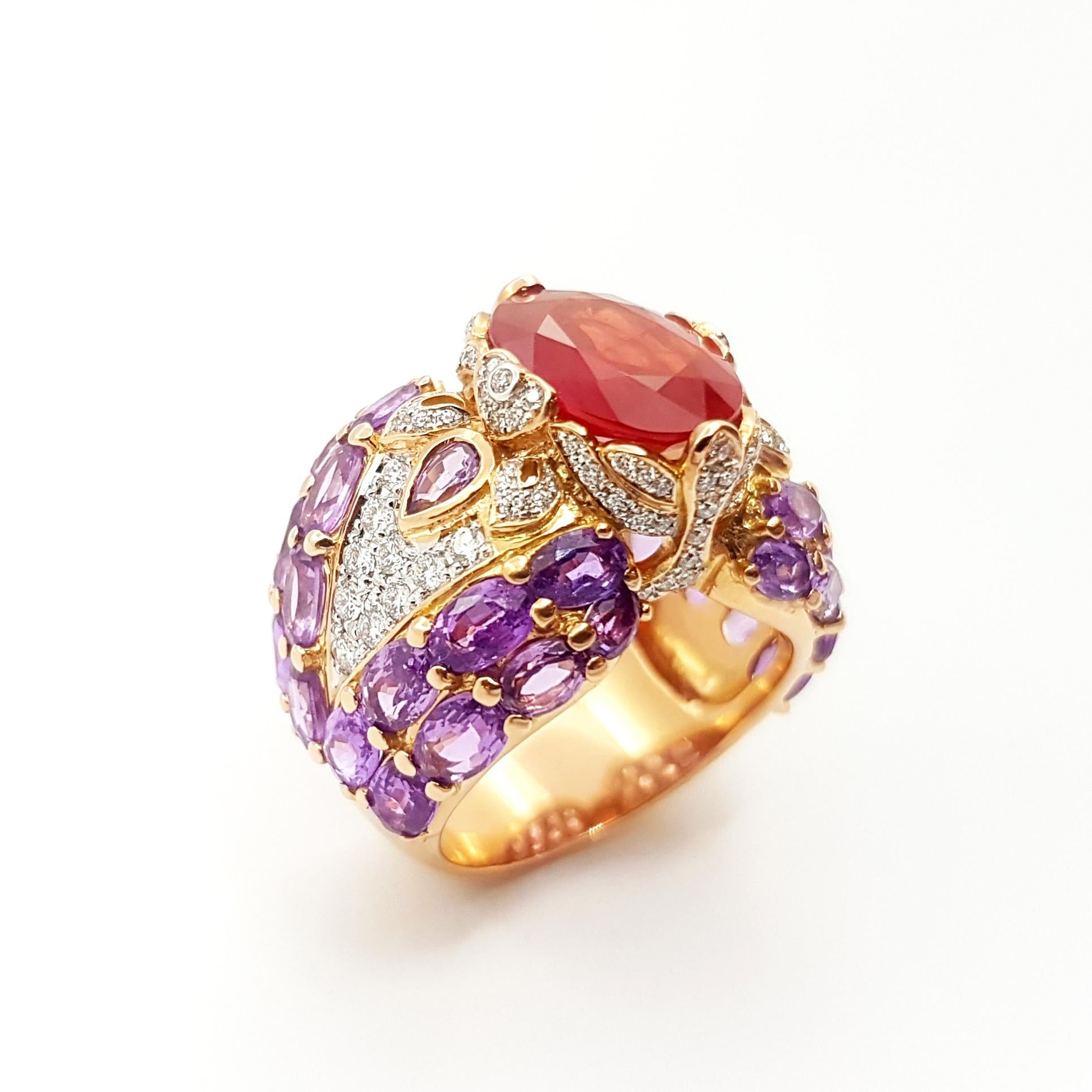 Orange Sapphire, Purple Sapphire and Diamond Ring set in 18K Rose Gold Settings For Sale 5