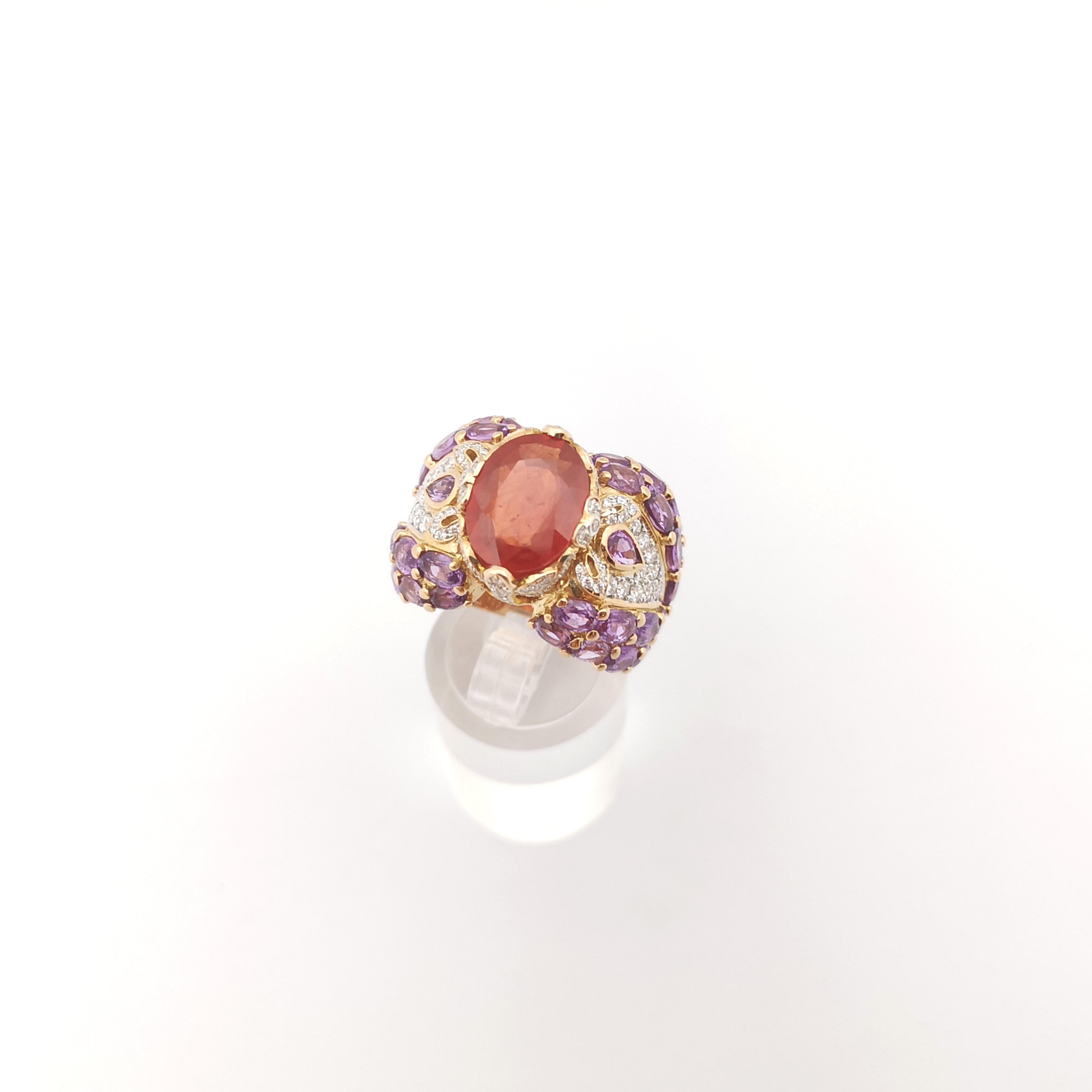 Orange Sapphire, Purple Sapphire and Diamond Ring set in 18K Rose Gold Settings For Sale 7