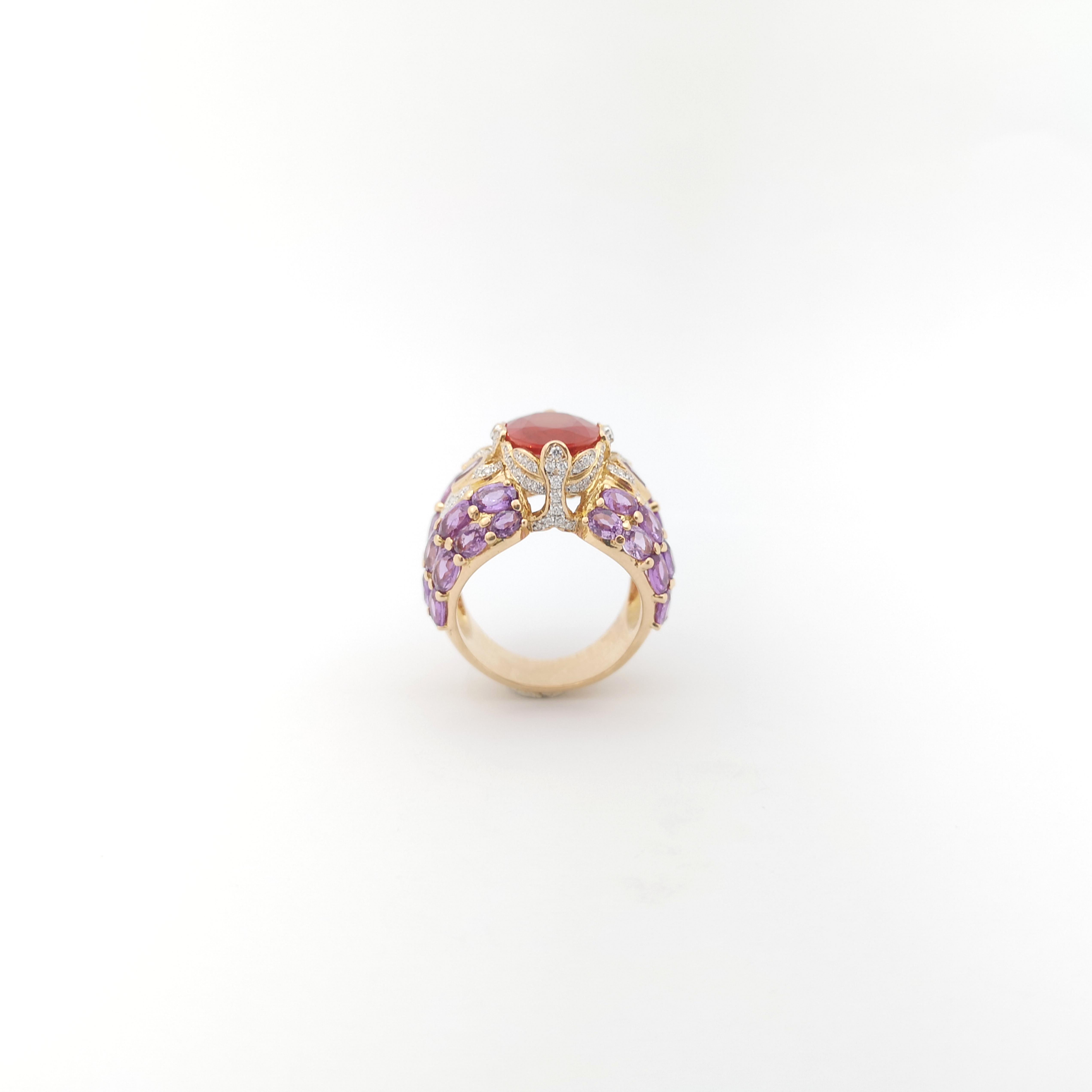 Orange Sapphire, Purple Sapphire and Diamond Ring set in 18K Rose Gold Settings For Sale 7