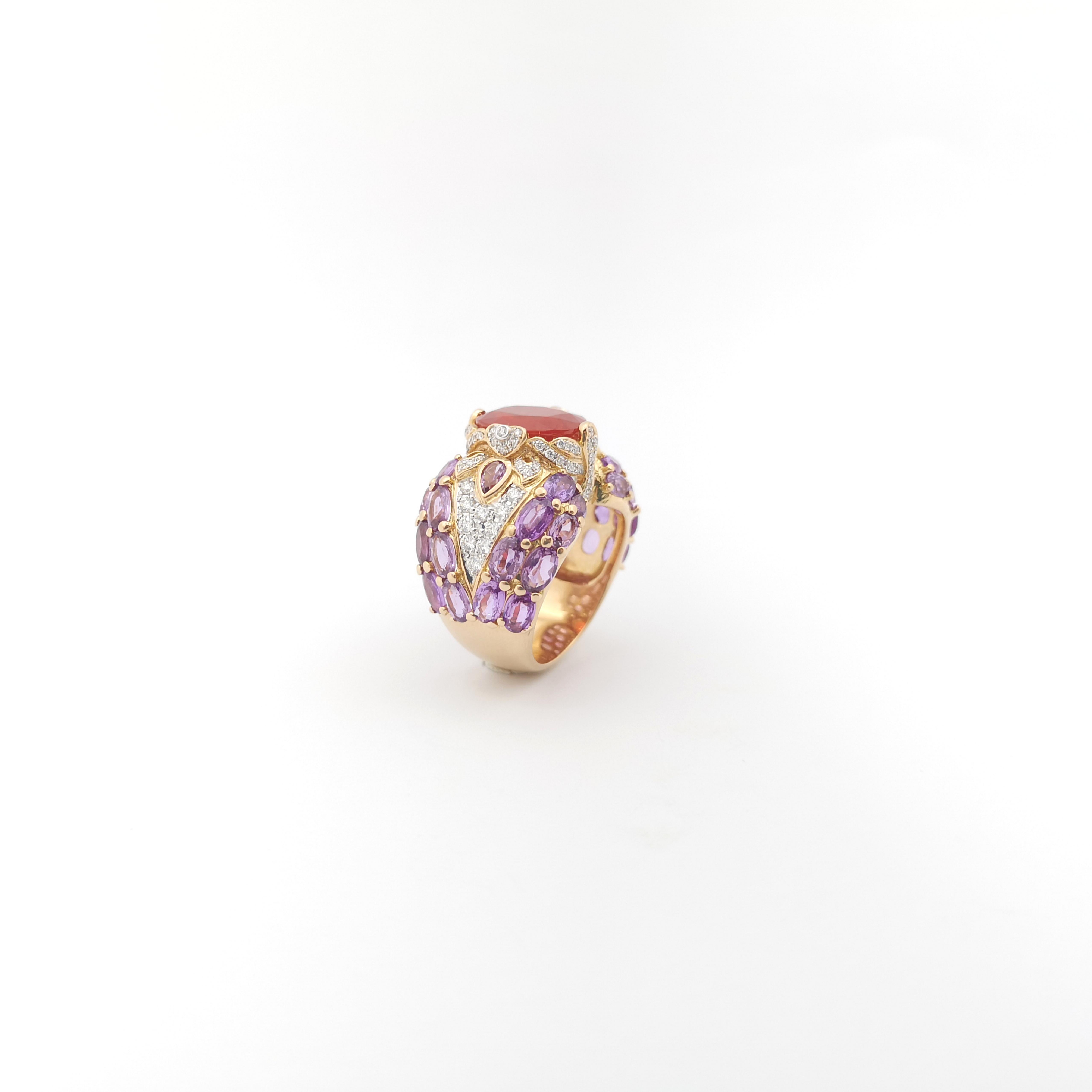 Orange Sapphire, Purple Sapphire and Diamond Ring set in 18K Rose Gold Settings For Sale 9