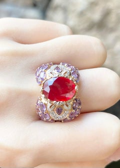 Orange Sapphire, Purple Sapphire and Diamond Ring set in 18K Rose Gold Settings