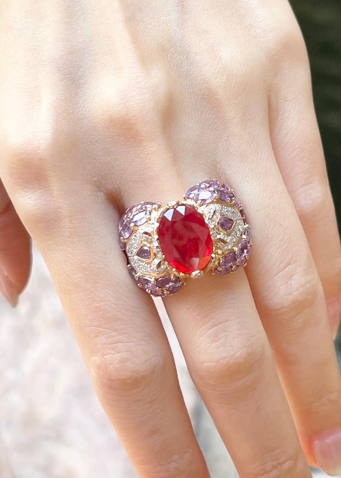 Women's or Men's Orange Sapphire, Purple Sapphire and Diamond Ring set in 18K Rose Gold Settings For Sale