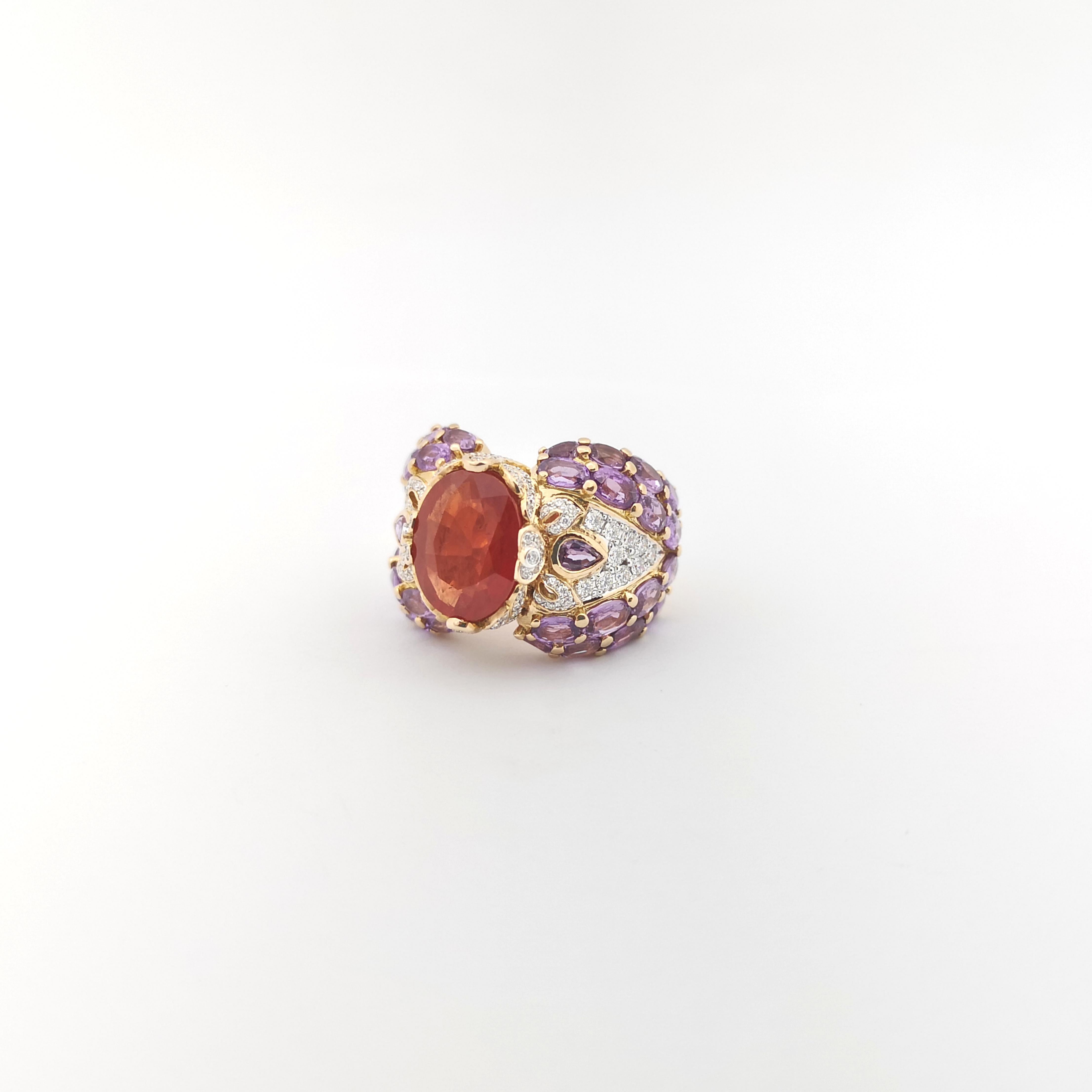 Orange Sapphire, Purple Sapphire and Diamond Ring set in 18K Rose Gold Settings For Sale 2