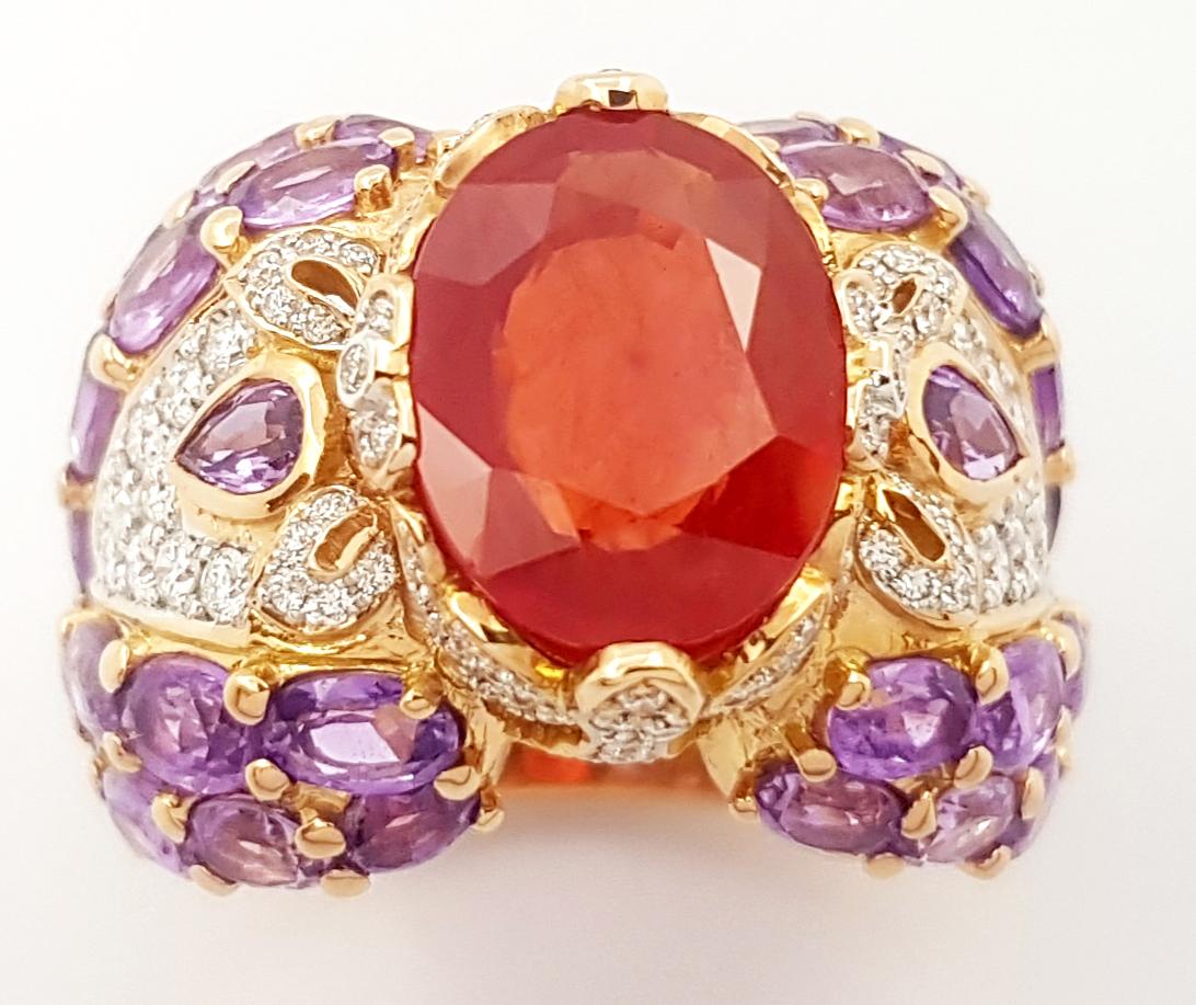 Orange Sapphire, Purple Sapphire and Diamond Ring set in 18K Rose Gold Settings For Sale 3