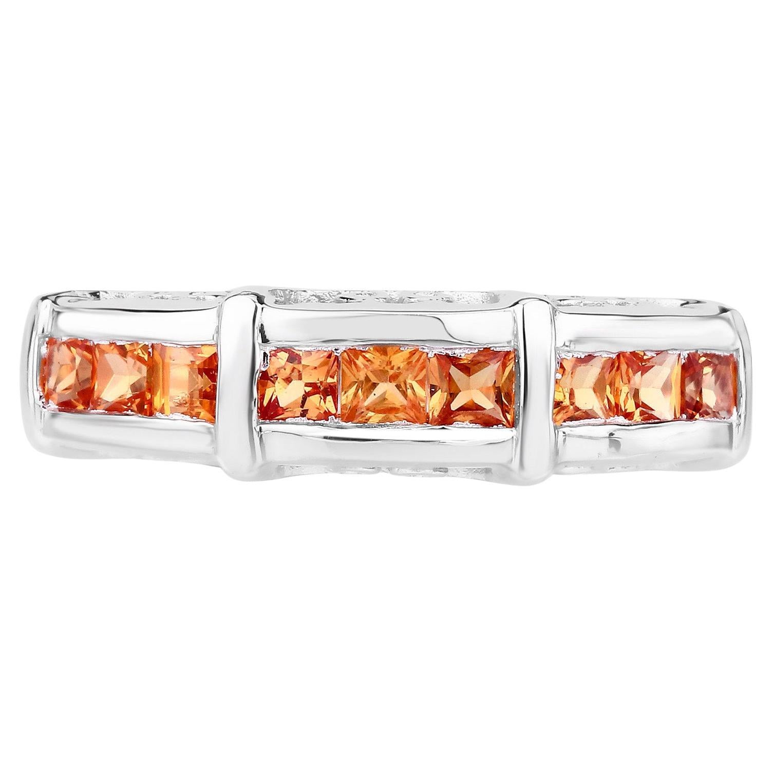 Orange Sapphire Ring 1.08 Carats Sterling Silver