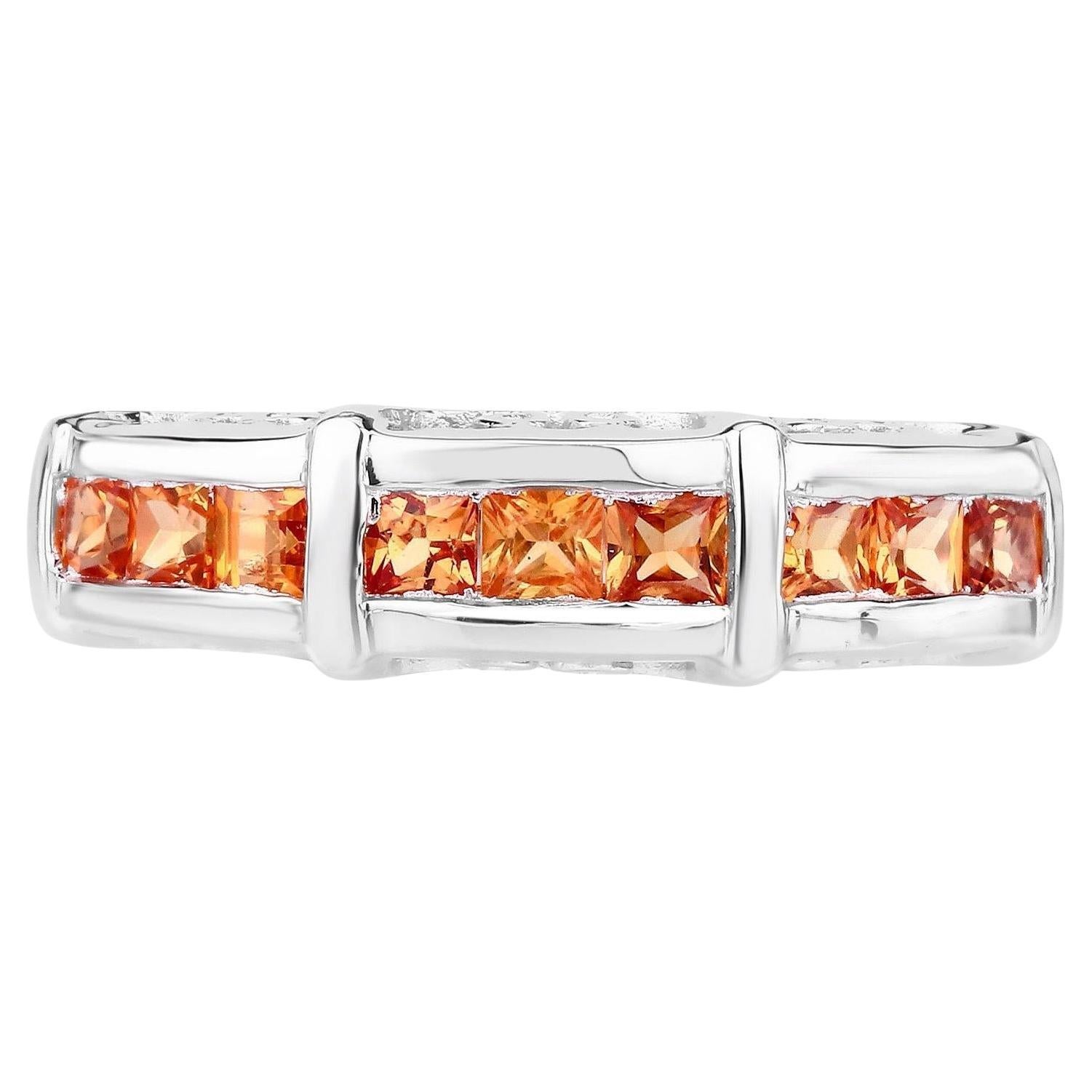 Orange Sapphire Ring 1.08 Carats Sterling Silver For Sale