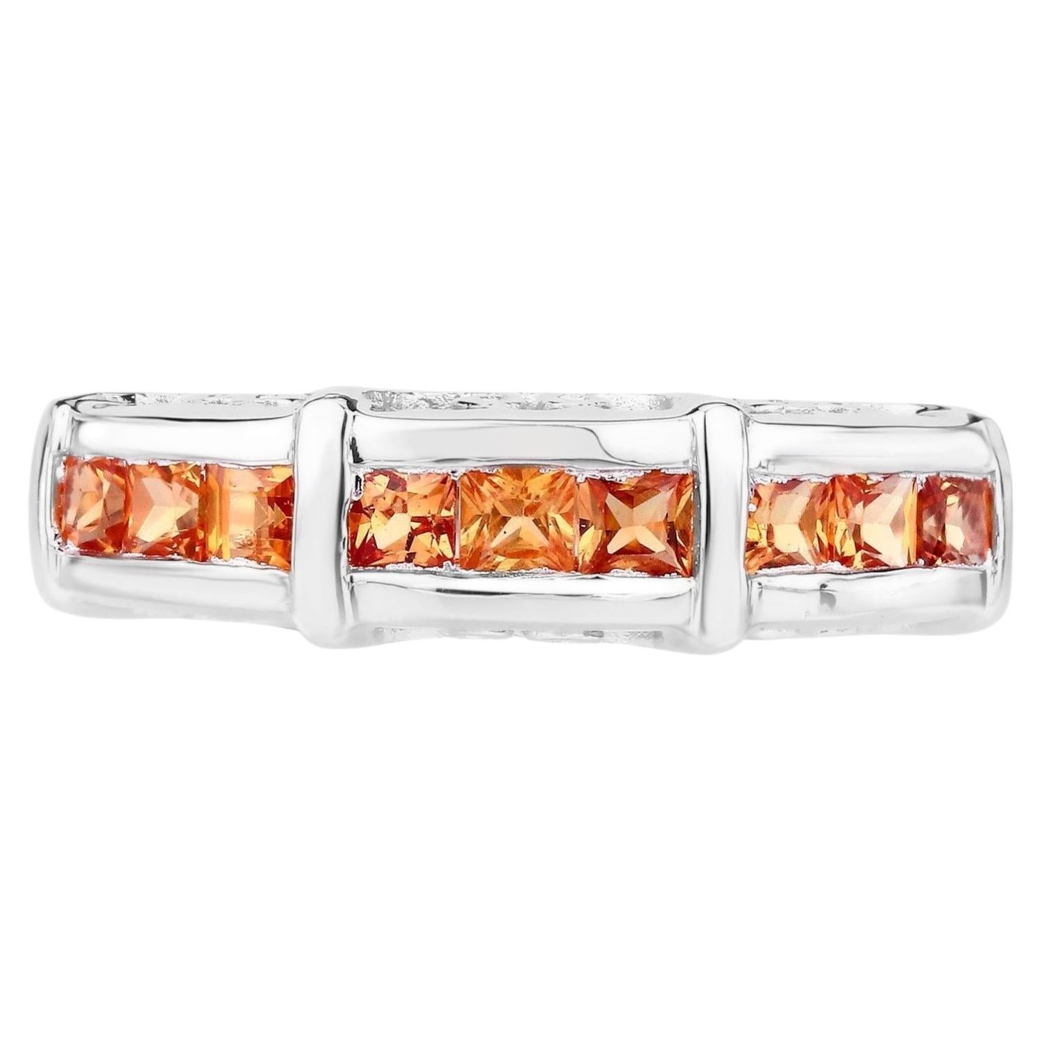 Orange Sapphire Ring 1.08 Carats Sterling Silver