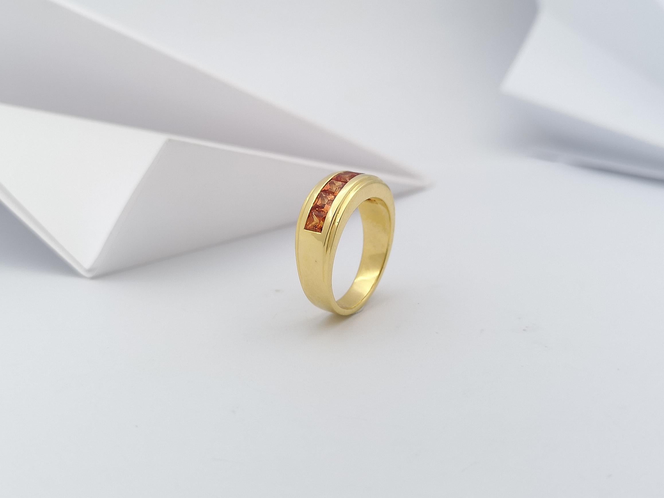 Orange Sapphire Ring Set in 18 Karat Gold Settings For Sale 5