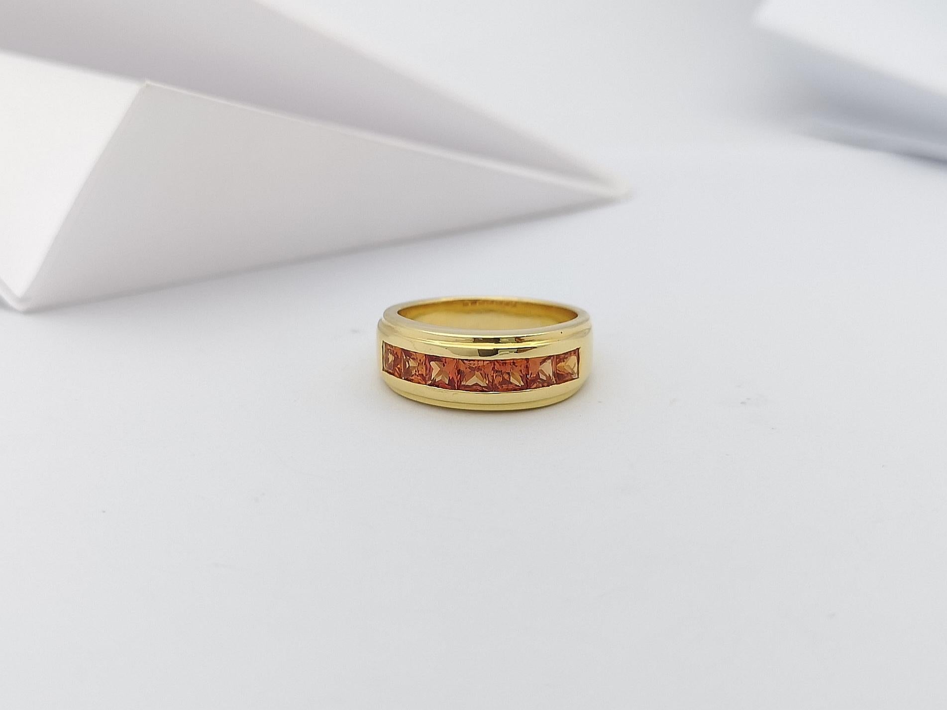 Women's or Men's Orange Sapphire Ring Set in 18 Karat Gold Settings For Sale