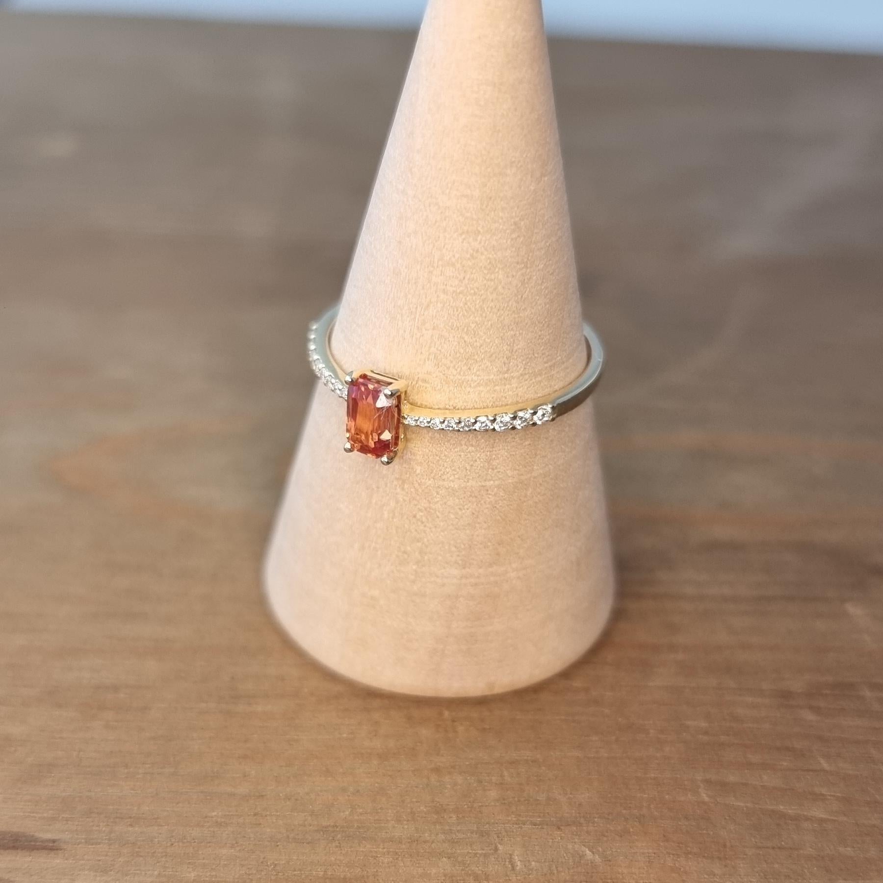 Orange Sapphire Ring with Accent White Diamonds in 14K Yellow Gold For Sale 2