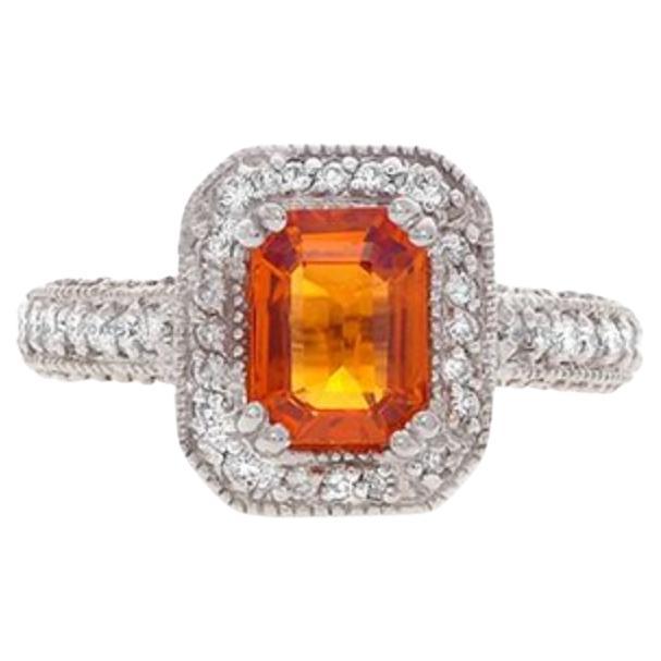 14k White Gold 2.2ct Orange Sapphire Ring with 1.16ct Diamonds For Sale