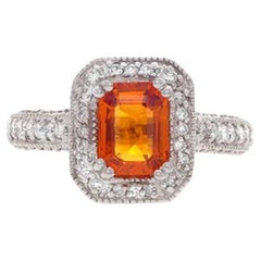 14k White Gold 2.2ct Orange Sapphire Ring with 1.16ct Diamonds