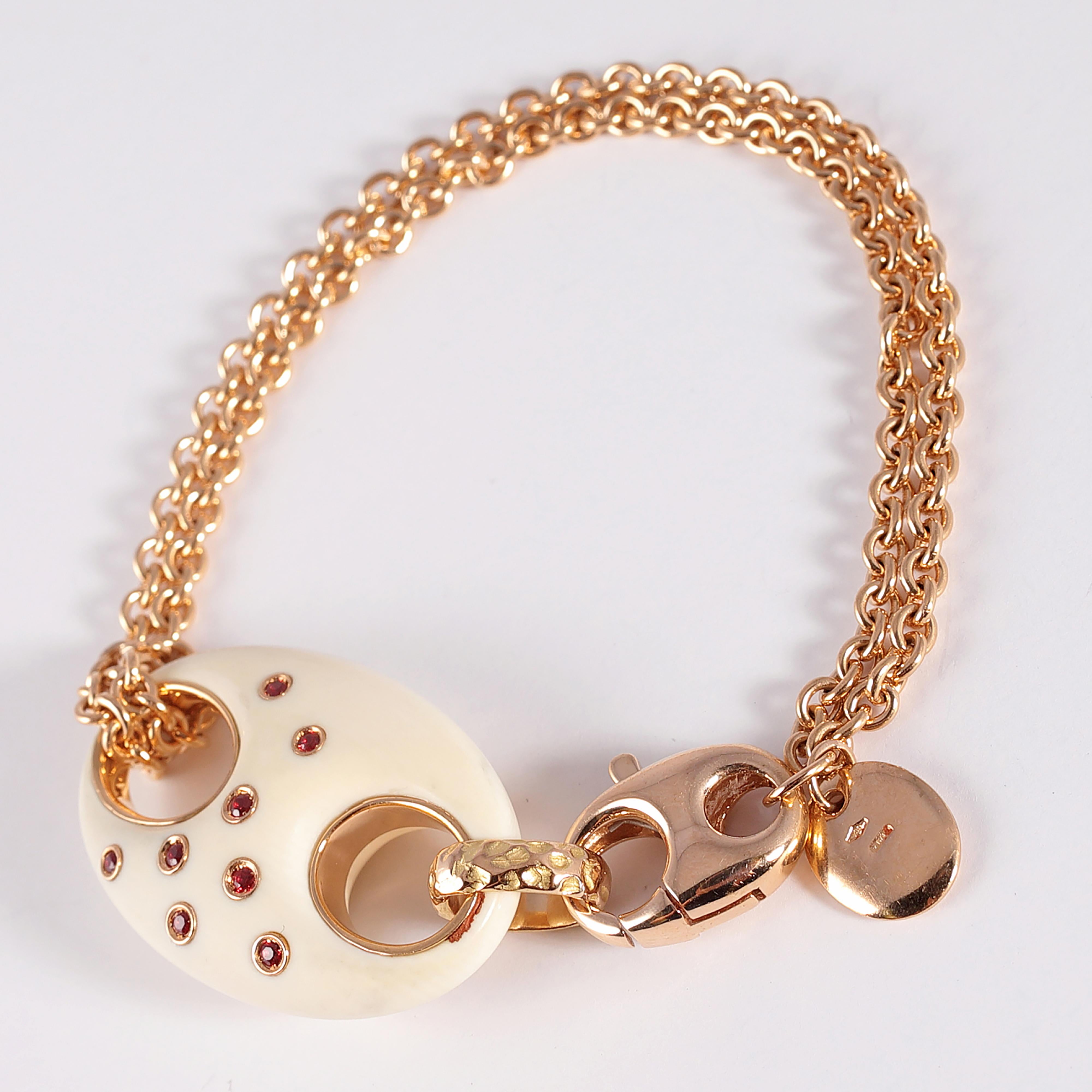 Bracelet Valente en or rose, saphir orange et fossile ivoire en vente 5