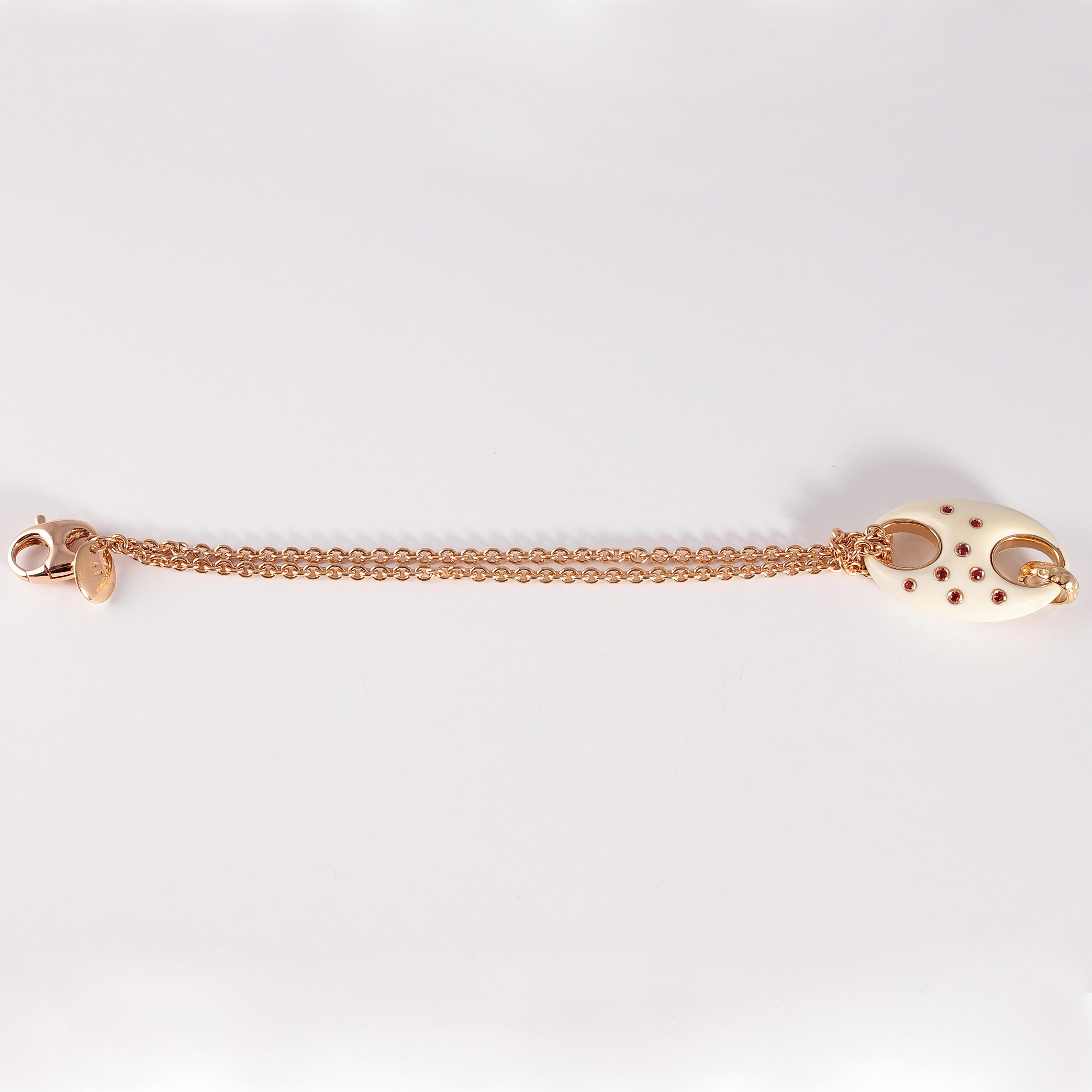 Orange-Saphir-Rose-Gold-Fossil-Elfenbein-Valente-Armband für Damen oder Herren im Angebot