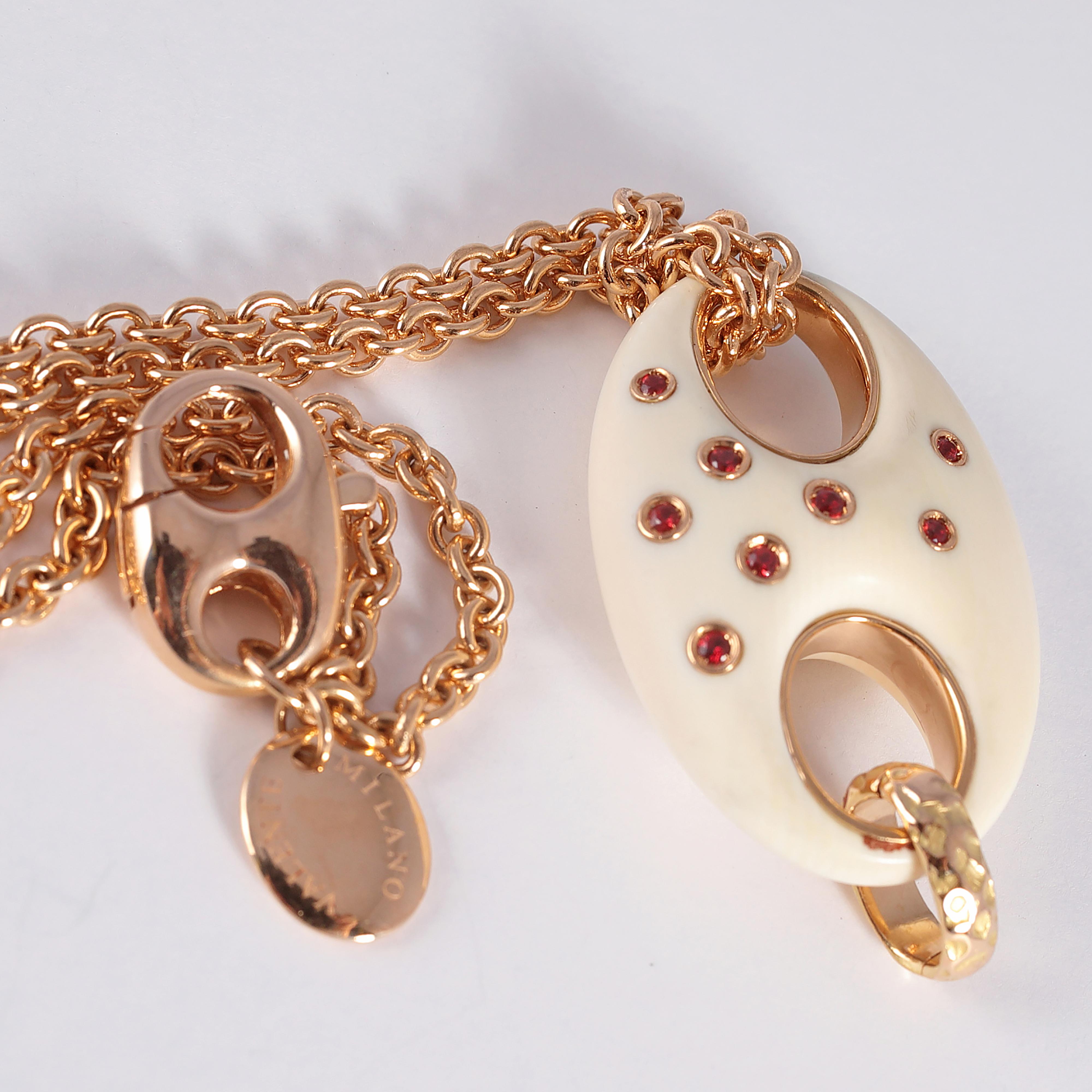 Bracelet Valente en or rose, saphir orange et fossile ivoire en vente 2