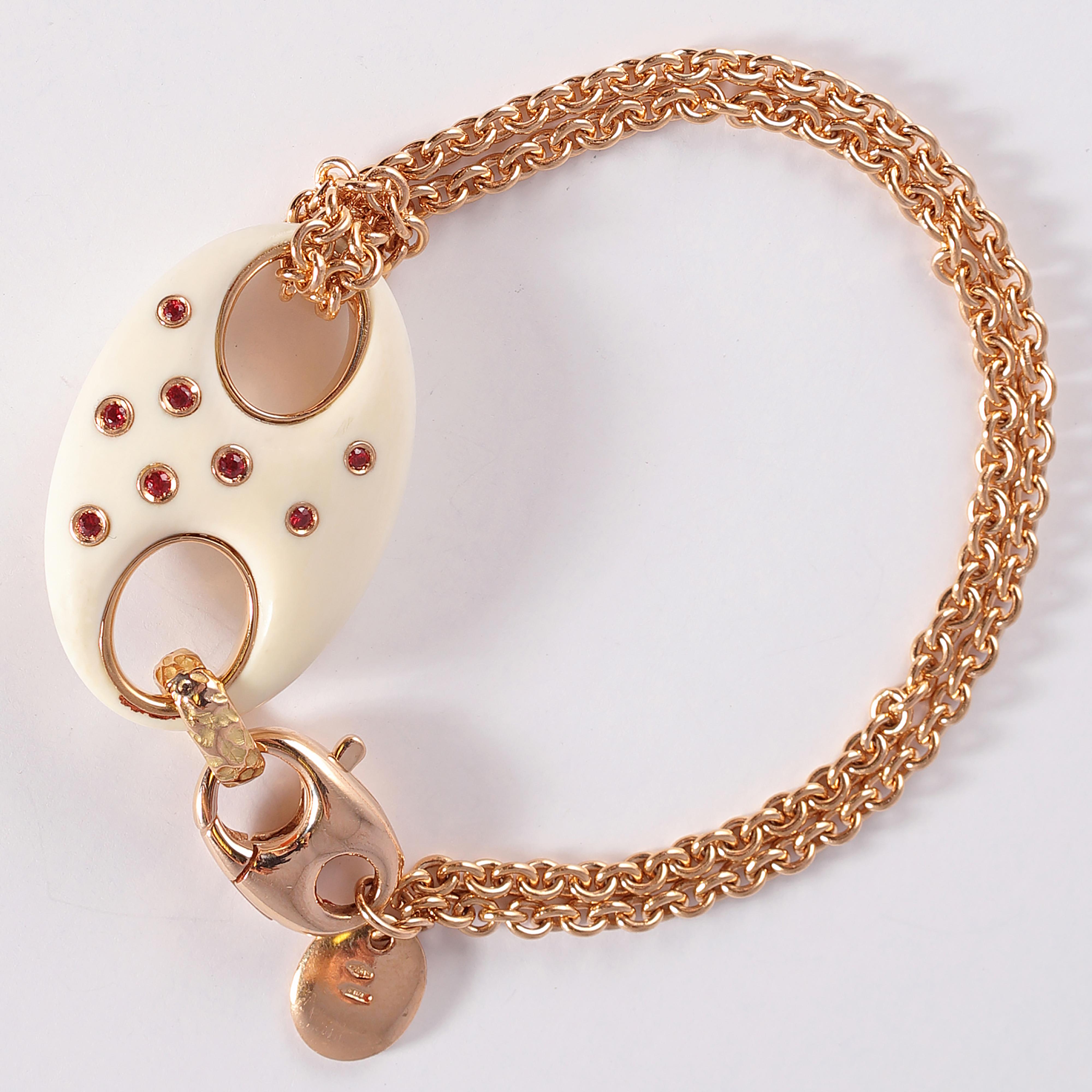 Bracelet Valente en or rose, saphir orange et fossile ivoire en vente 3