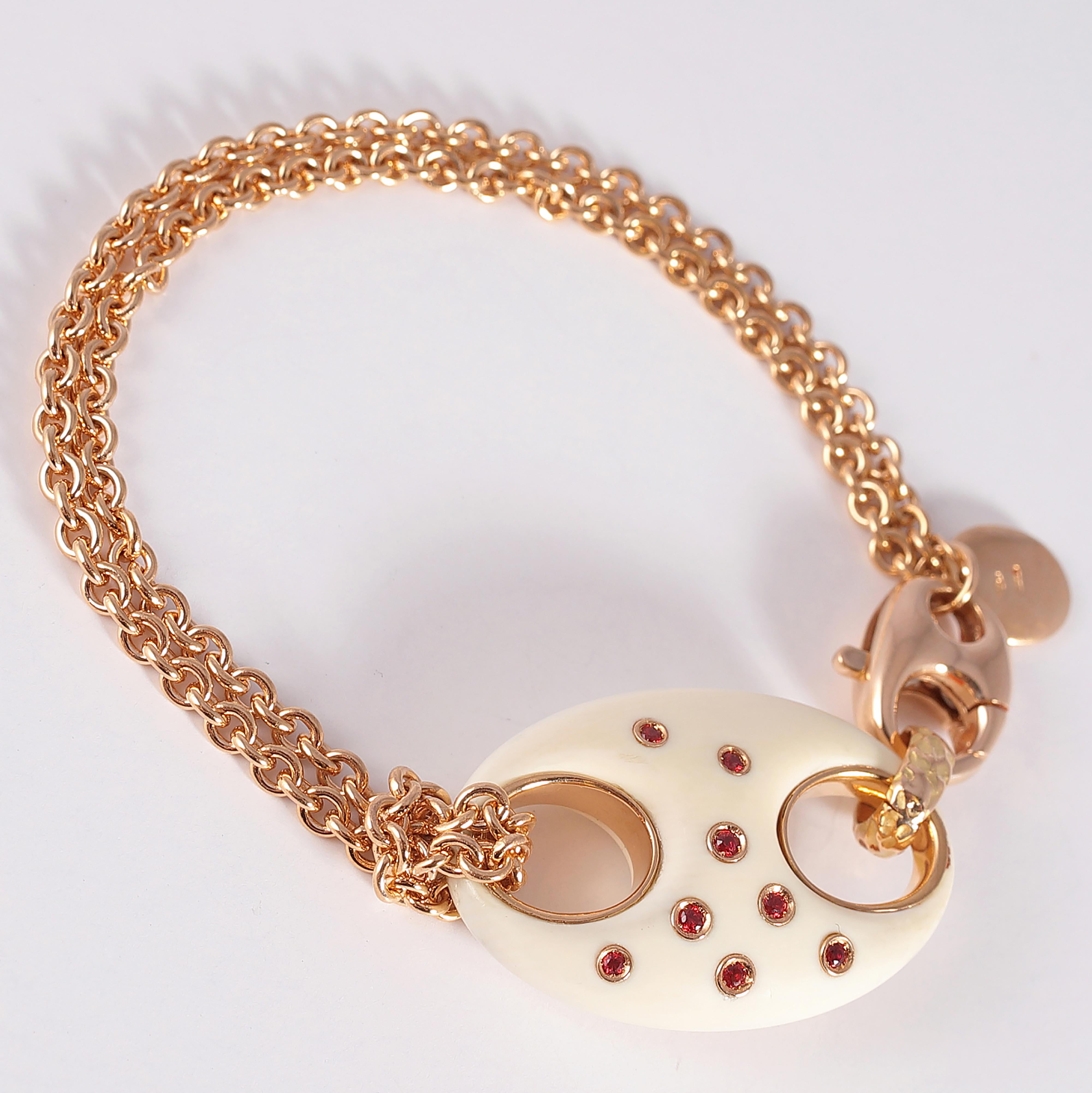 Bracelet Valente en or rose, saphir orange et fossile ivoire en vente 4
