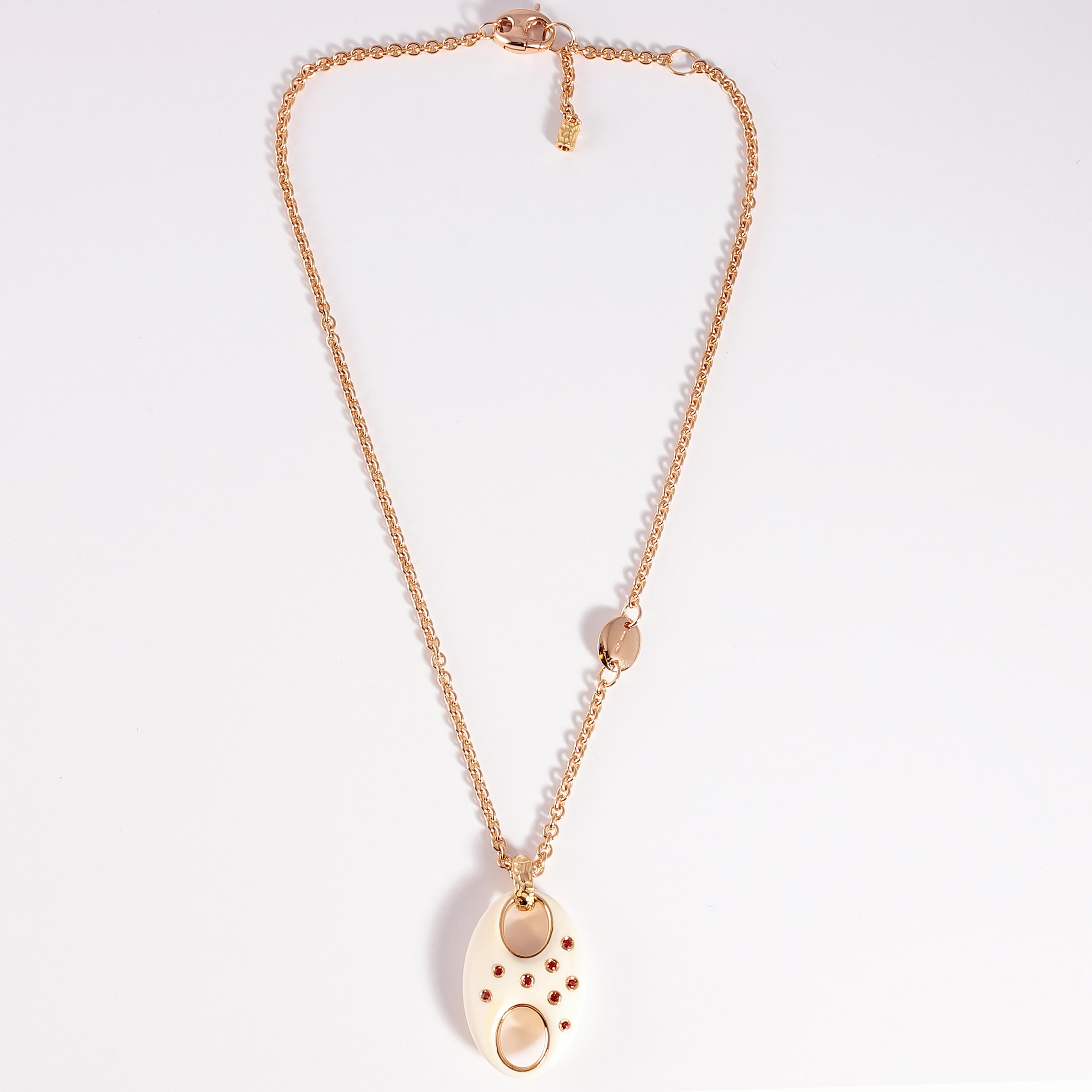 Collier Valente en or rose, saphir orange et ivoire fossilisé Unisexe en vente