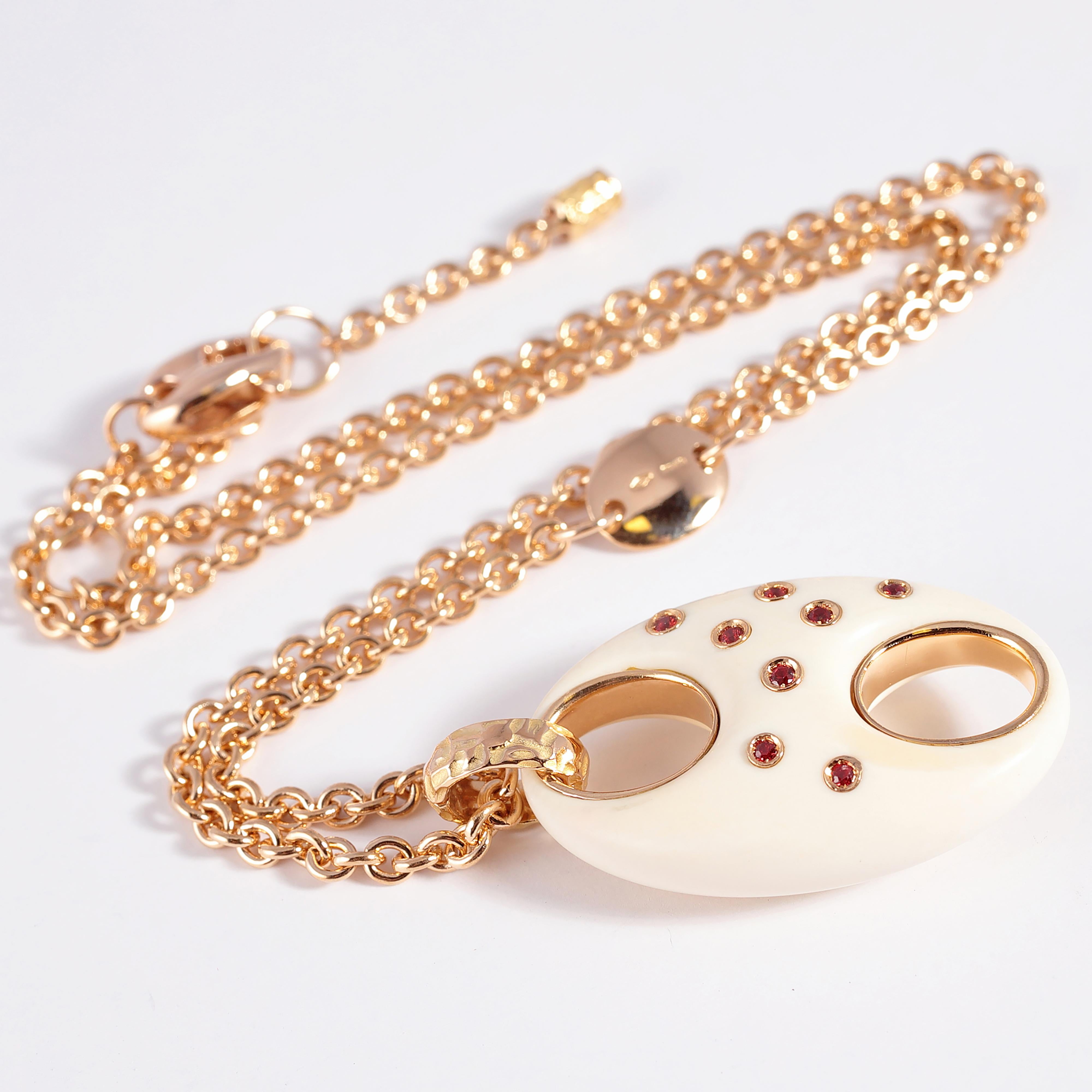 Collar Valente Zafiro Naranja Oro Rosa Fósil Marfil en venta 2