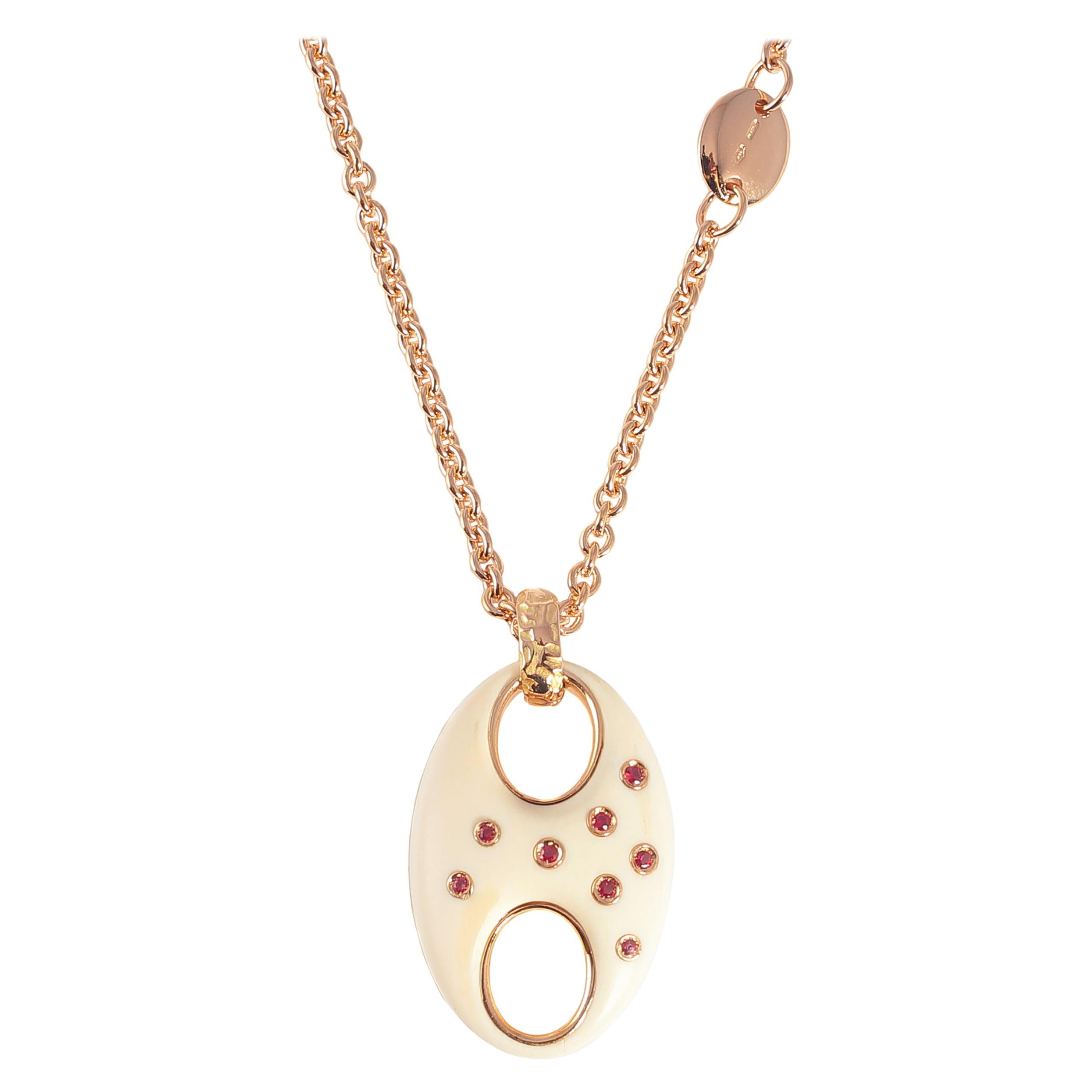 Orange Sapphire Rose Gold Fossil Ivory Valente Necklace For Sale