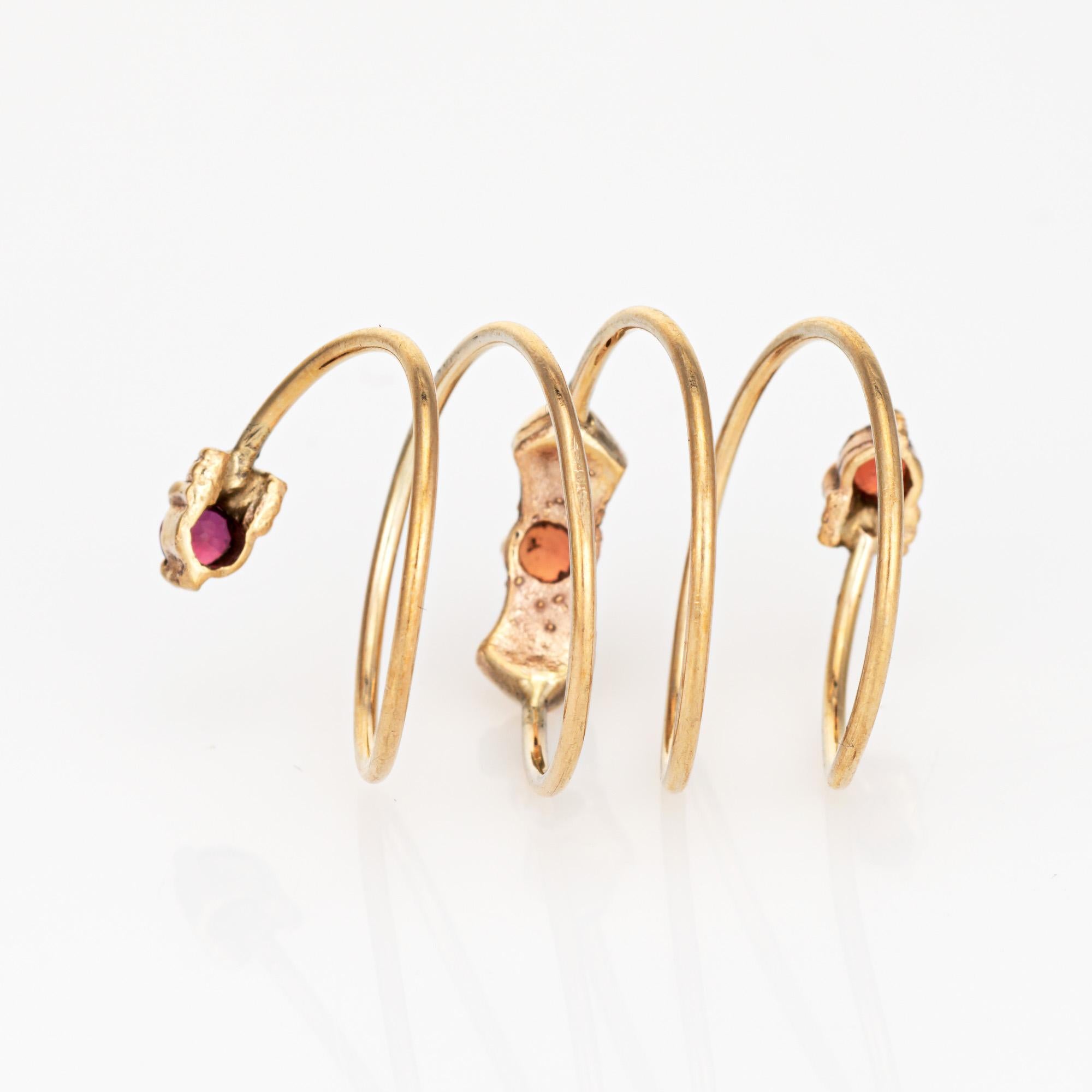 Modern Orange Sapphire Spring Ring Vintage 10k Yellow Gold 6.5 Wide Coil Band Jewelry For Sale