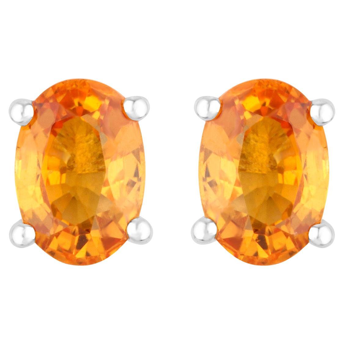 Orange Sapphire Stud Earrings 1.10 Carats 14K White Gold For Sale