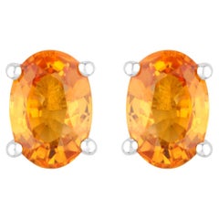 Clous d'oreilles saphir orange 1,10 carats or blanc 14 carats