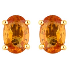 Orange Sapphire Stud Earrings 1.10 Carats Total 14K Yellow Gold