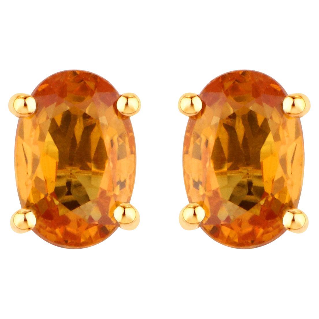 Orange Sapphires Stud Earrings 1.10 Carats Total 14K Yellow Gold