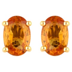 Orange Sapphires Stud Earrings 1.10 Carats Total 14K Yellow Gold