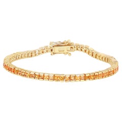 Orange Sapphire Tennis Bracelet 6.21 Carats 14K Yellow Gold Plated Silver