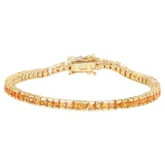 Orange Sapphire Tennis Bracelet 6.21 Carats 14K Yellow Gold Plated Silver