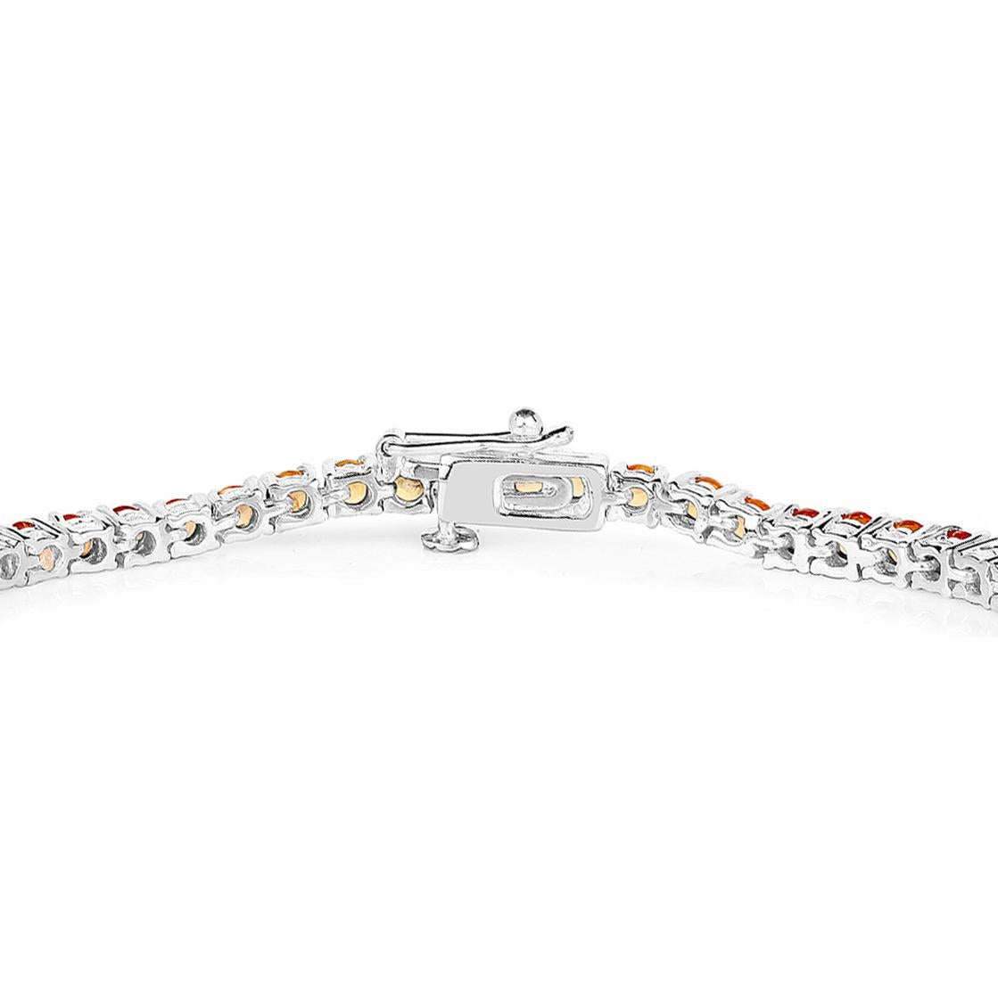 Orange Sapphire Tennis Bracelet 7.70 Carats Rhodium Plated Silver In New Condition For Sale In Laguna Niguel, CA