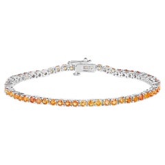 Orange Sapphire Tennis Bracelet 7.70 Carats Rhodium Plated Silver