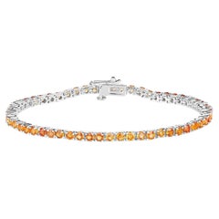 Orange Sapphire Tennis Bracelet 7.70 Carats Rhodium Plated Silver