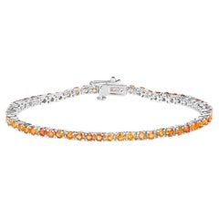 Orange Sapphire Tennis Bracelet 7.70 Carats Rhodium Plated Silver