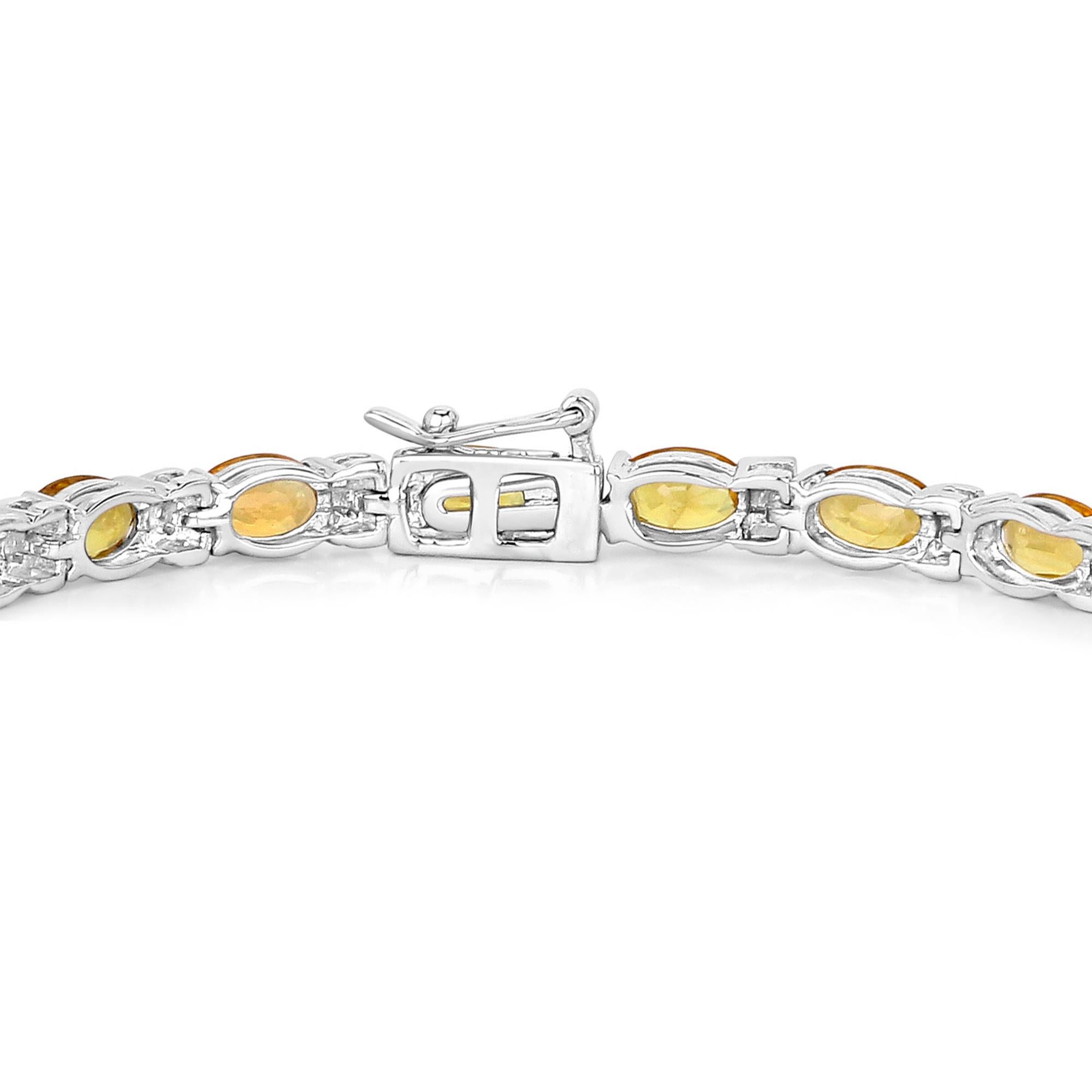 Oval Cut Orange Sapphire Tennis Bracelet Diamond Links 12.3 Carats 14K White Gold For Sale