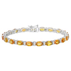Orange Sapphire Tennis Bracelet Diamond Links 12.35 Carats 14K Yellow Gold