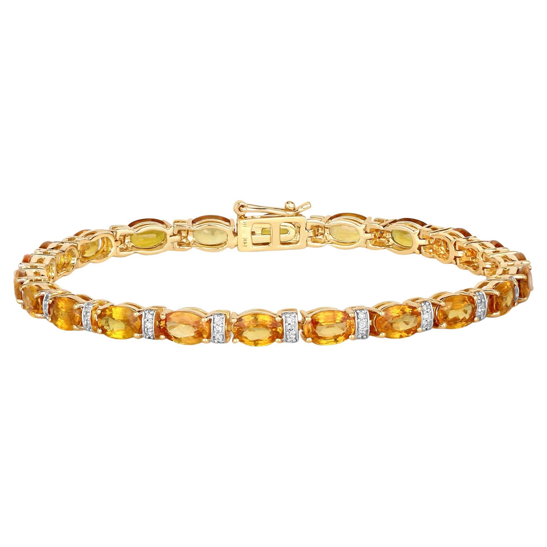 Bracciale Tennis Zaffiro Arancione Link Diamante 12,35 Carati Oro Giallo 14K in vendita