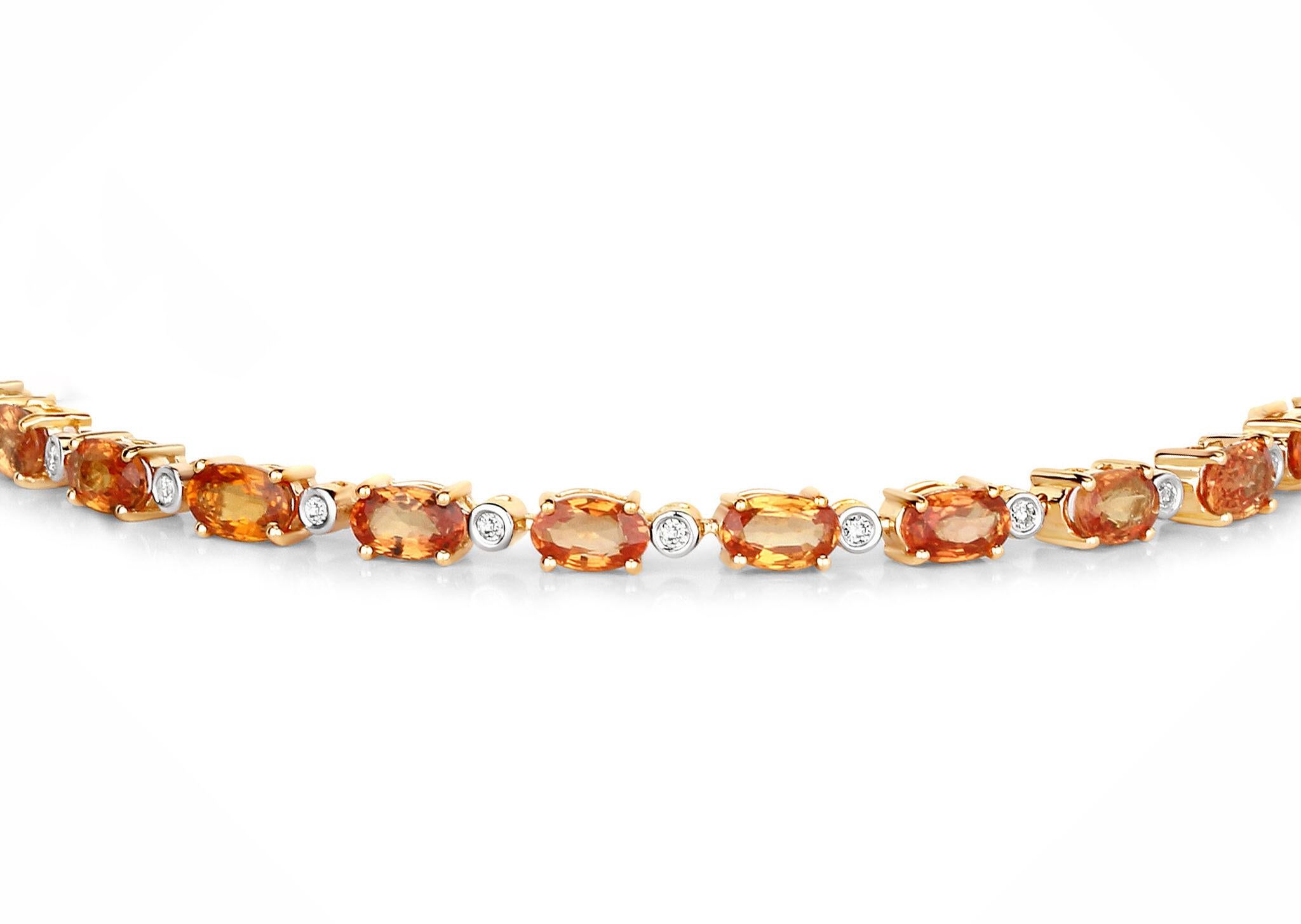 Orange Sapphire Tennis Bracelet Diamond Links 7.4 Carats 14K Yellow Gold (Ovalschliff) im Angebot