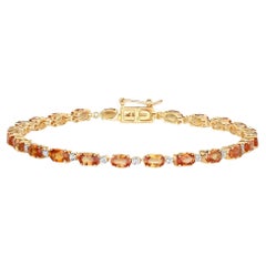 Zafiro naranja Pulsera de tenis Eslabones de diamantes 7,4 quilates Oro amarillo de 14 quilates
