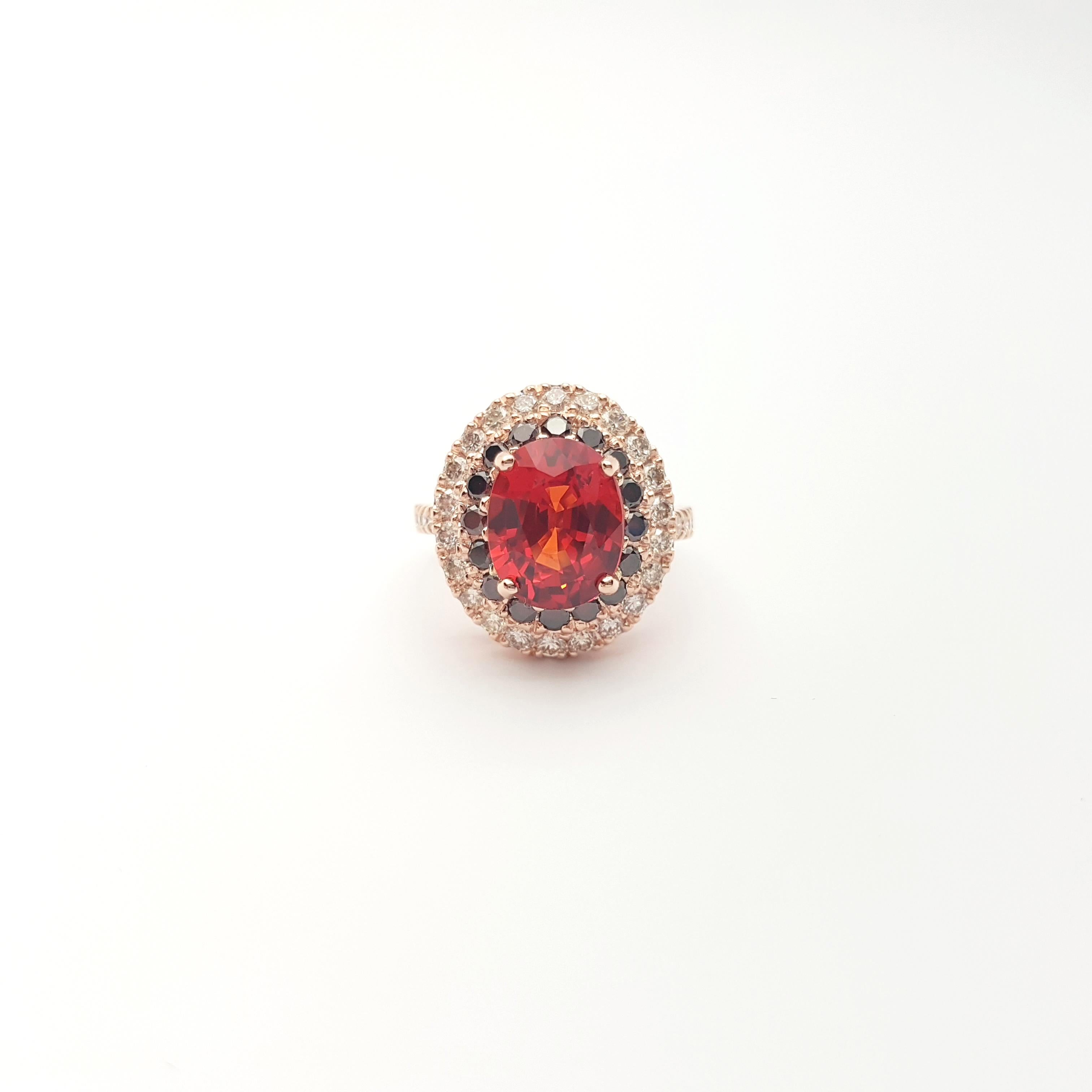 Orange Sapphire, Treated Orange Diamond and Brown Diamond Ring in 18K Rose Gold For Sale 4