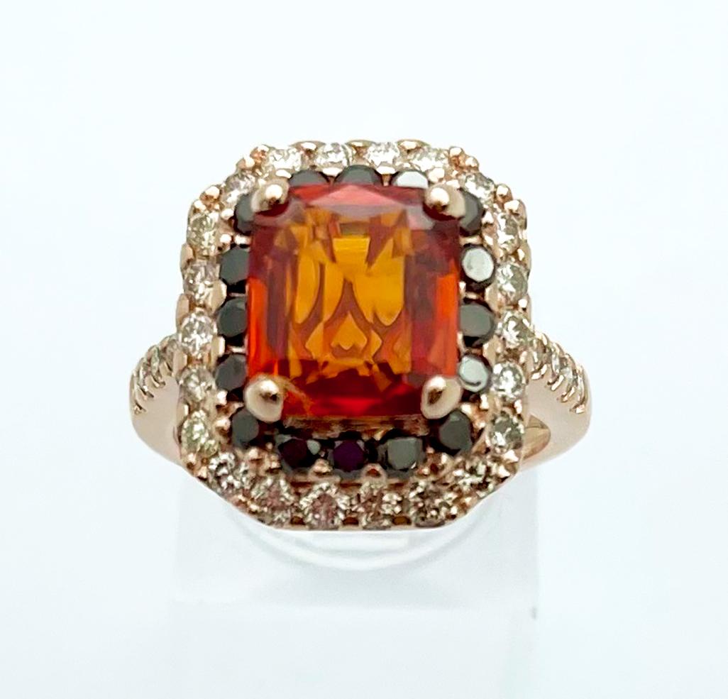 Orange Sapphire, Treated Orange Diamond and Brown Diamond Ring in 18K Rose Gold For Sale 5