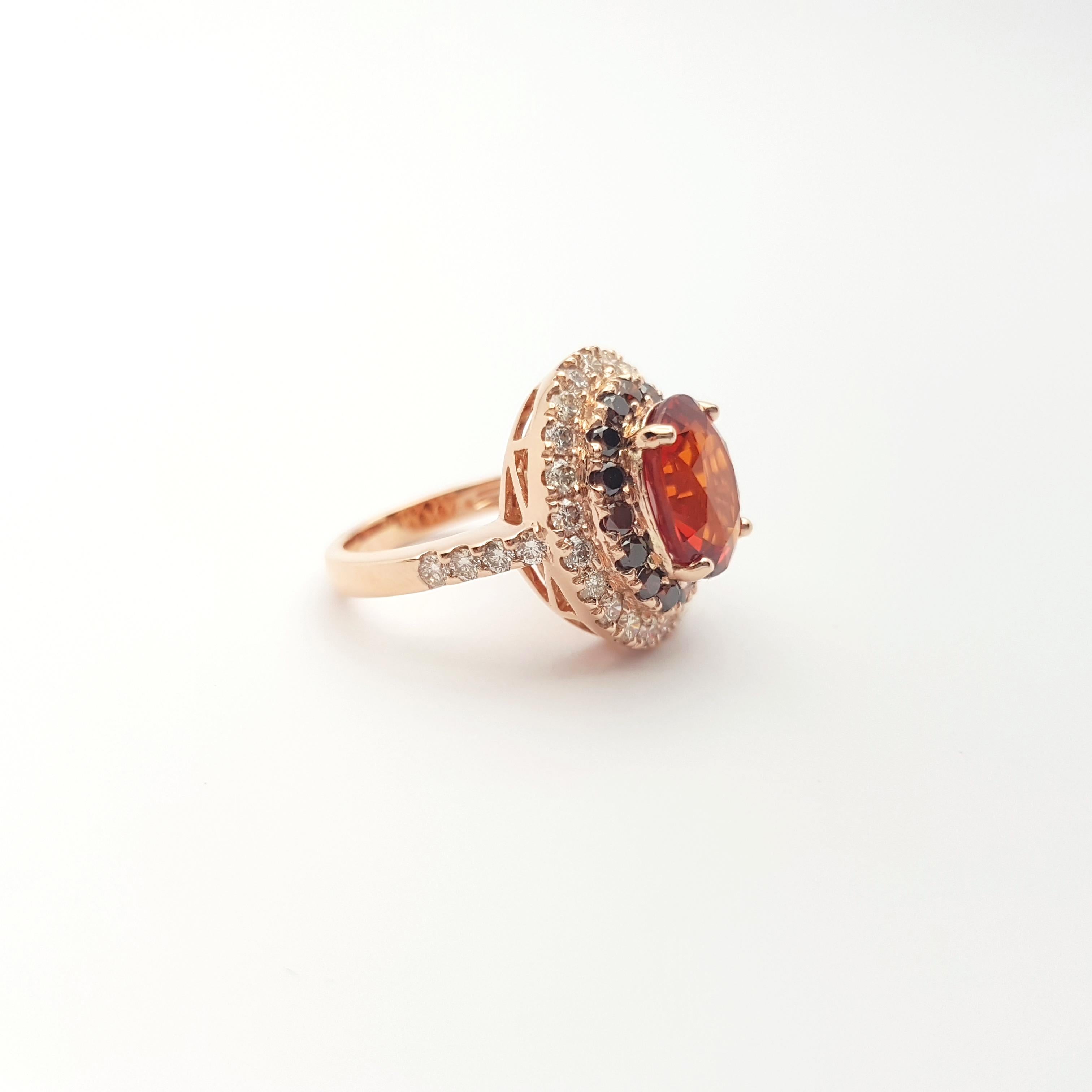 Orange Sapphire, Treated Orange Diamond and Brown Diamond Ring in 18K Rose Gold For Sale 6